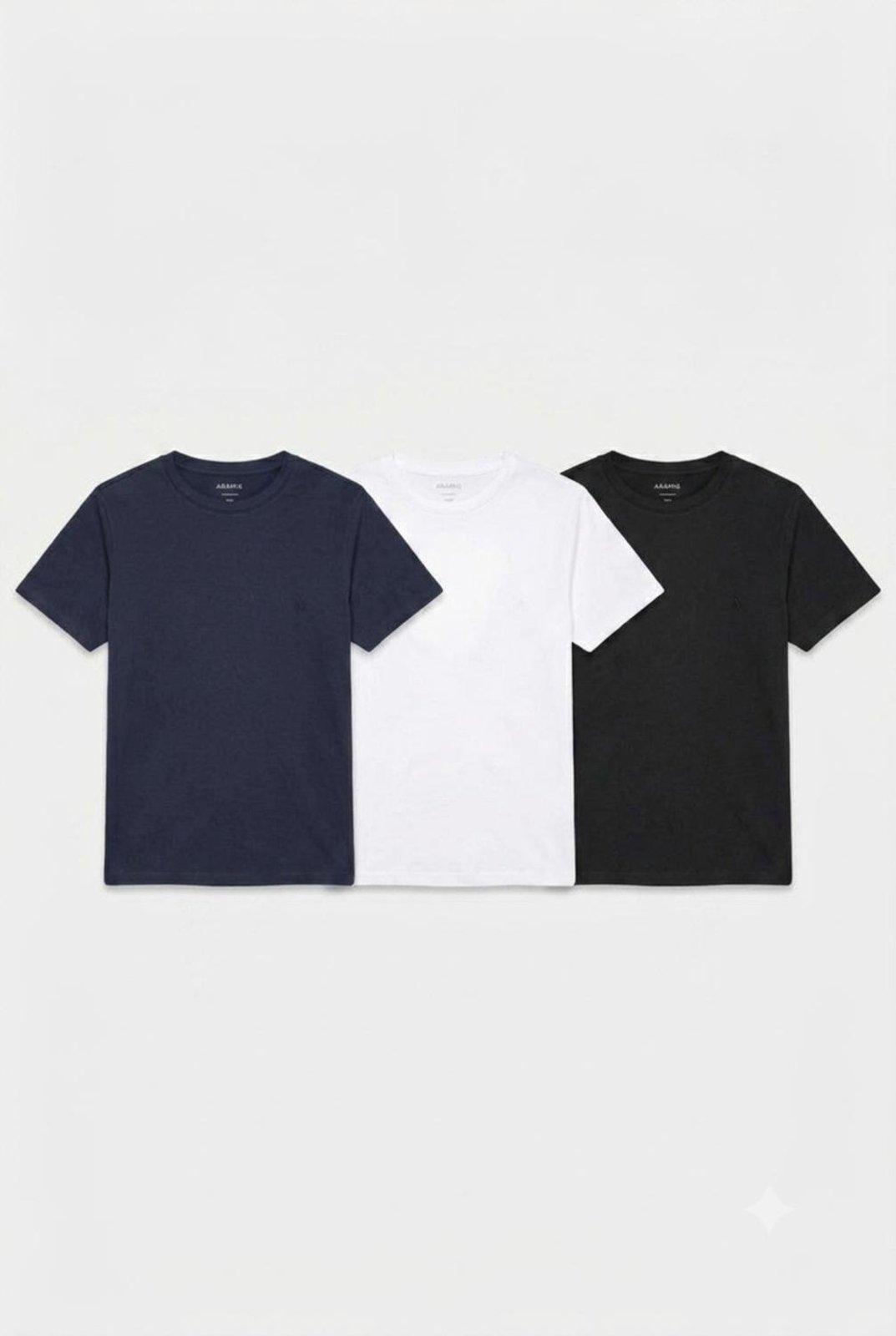 Kit Aramis 3 Camisetas Básica Algodão Preto, Branco e Navy