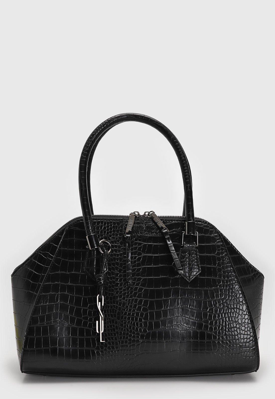 Bolsa Grande Santa Lolla Textura Croco Preta