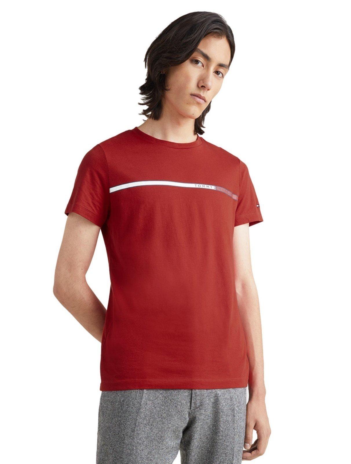 Camiseta Tommy Hilfiger Masculina Two Tone Chest Stripe Vermelha