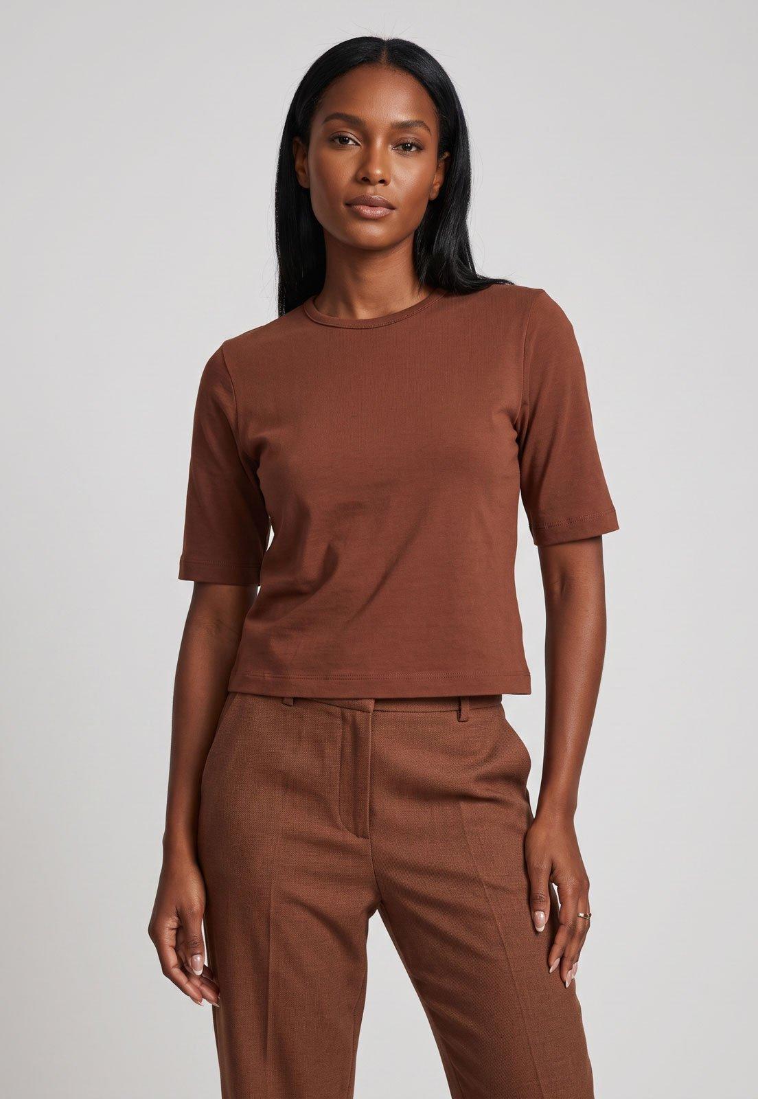 Camiseta Feminina Colcci Manga Curta Marrom