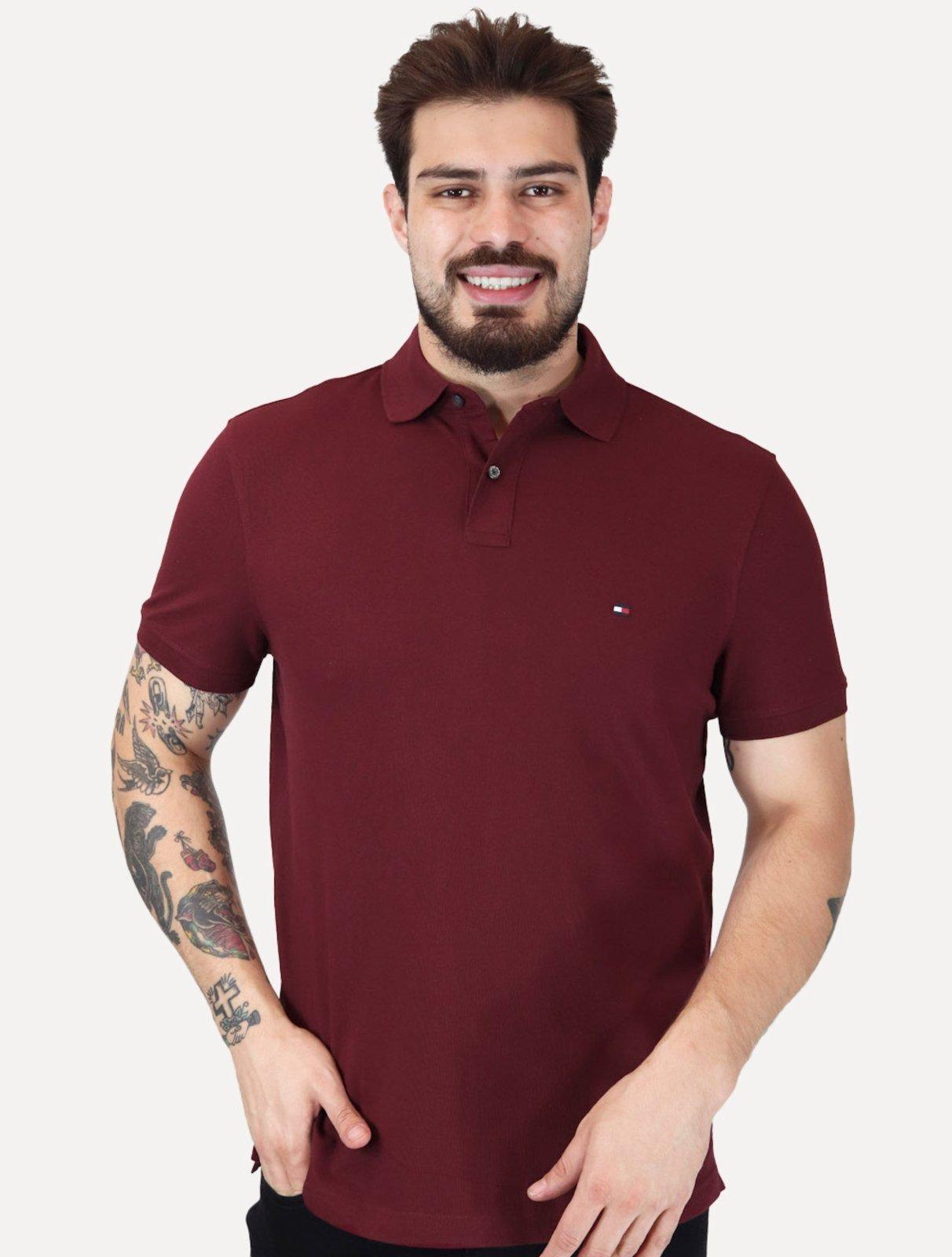 Polo Tommy Hilfiger Masculina Regular Piquet 1985 Bordô