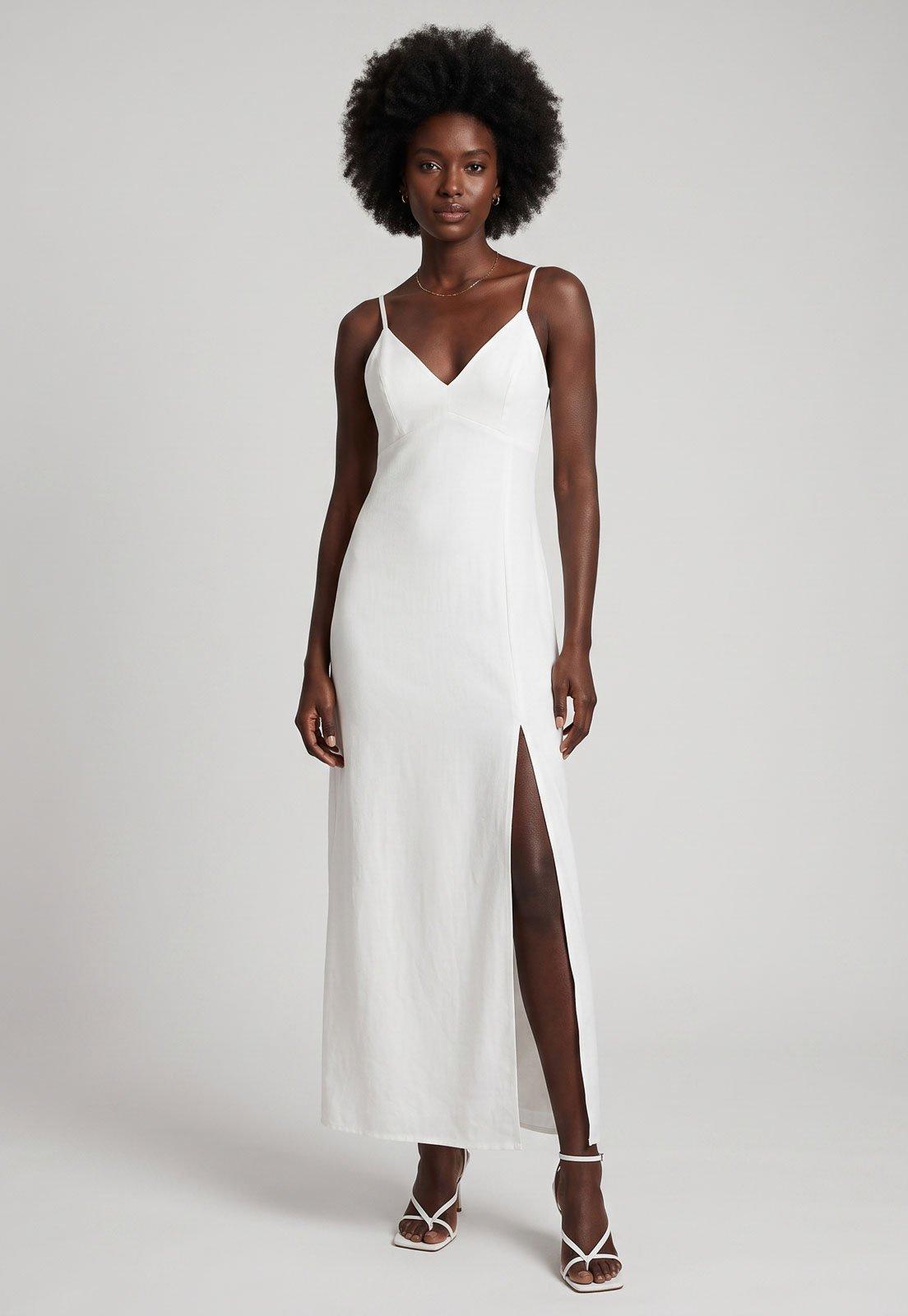 Vestido Colcci Alças Finas Decote em V Viscose Branco