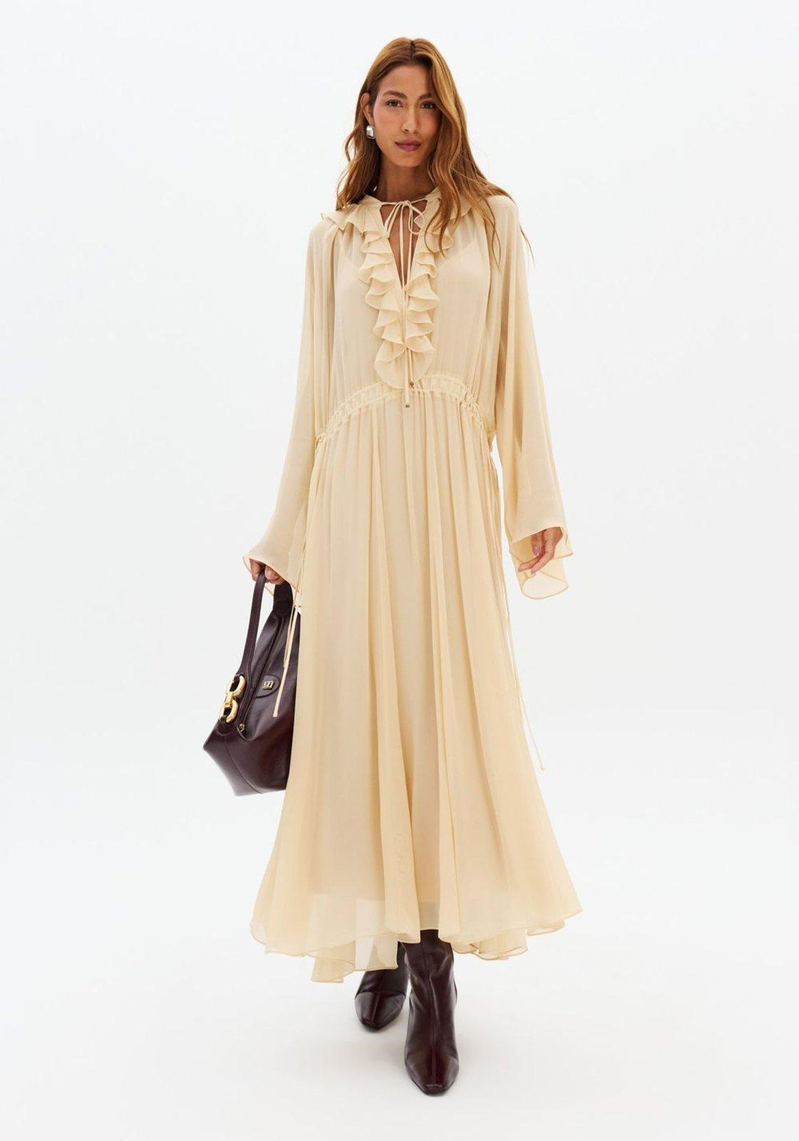 Vestido Amplo Manga Longa De Chiffon Lança Perfume