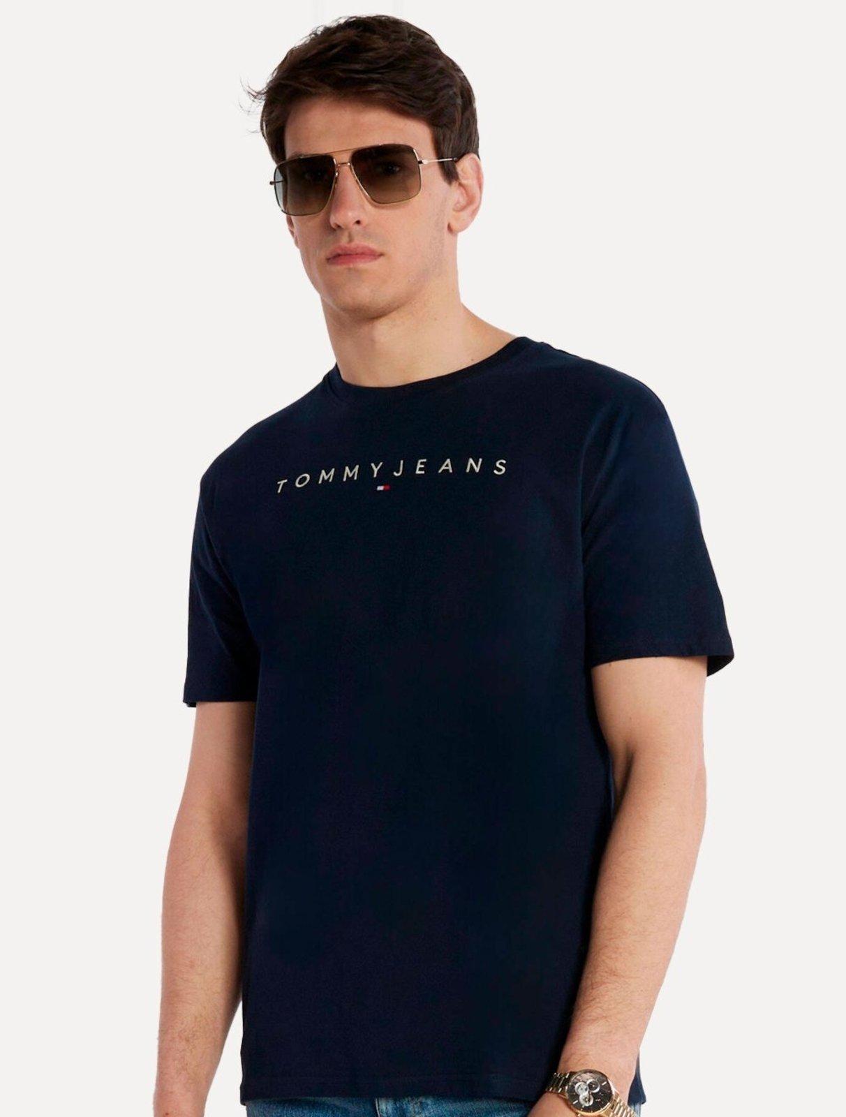 Camiseta Tommy Jeans Masculina Core Linear Logo Tee Azul Marinho