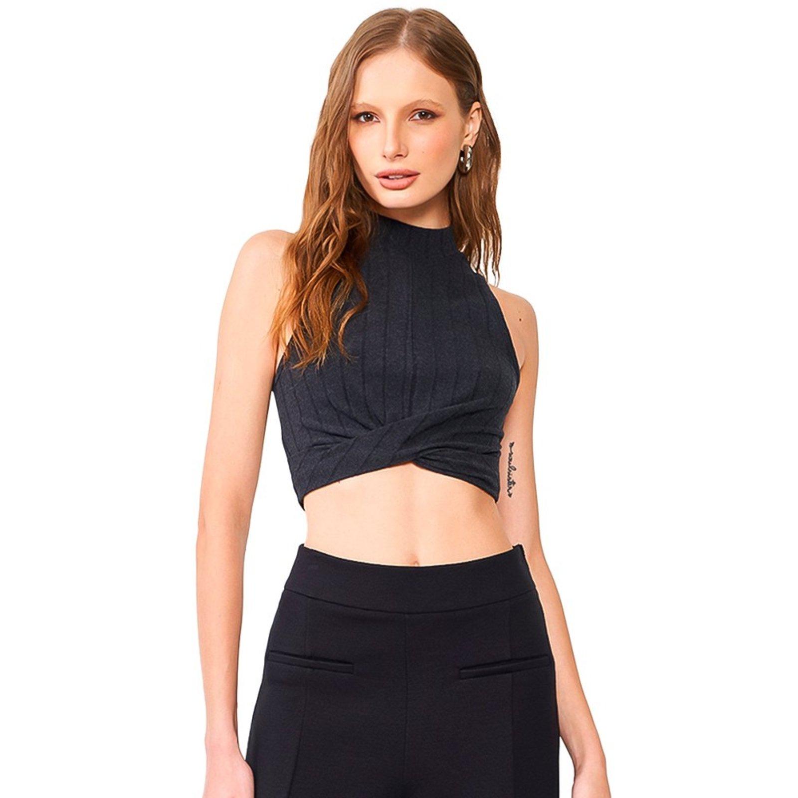 Blusa Canelada Colcci Slim Ou24 Preto Mescla Feminino