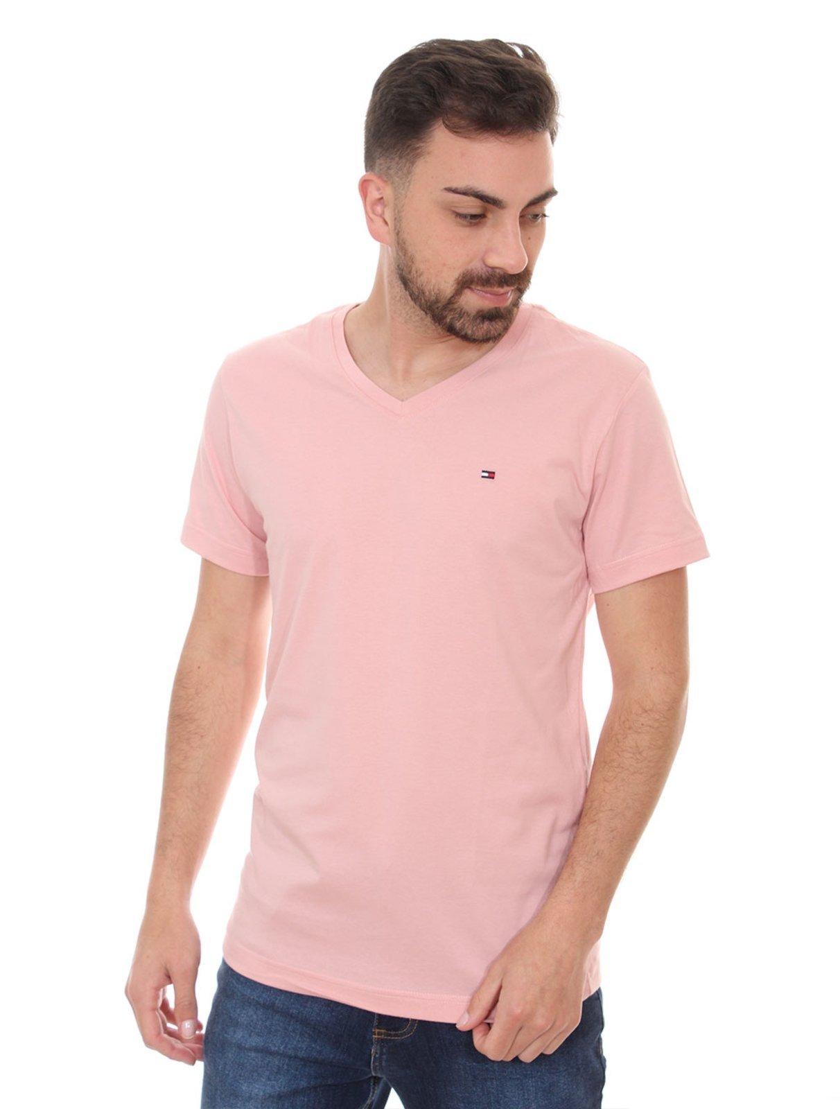Camiseta Tommy Hilfiger Masculina Essential V-Neck Rosa Claro