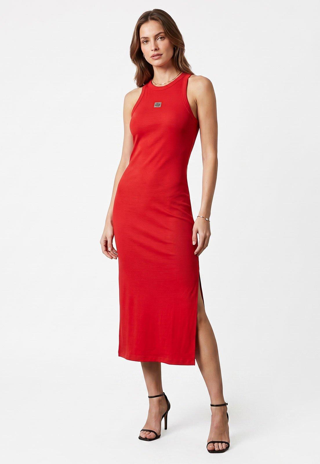 Vestido Feminino Colcci Midi Canelado Vermelho