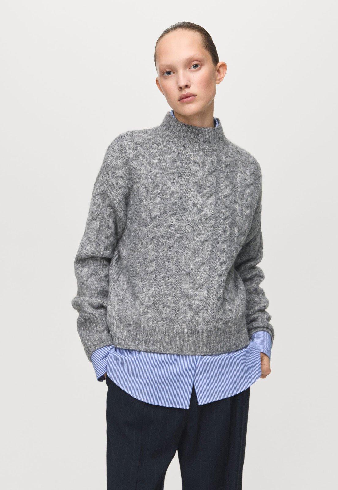 Suéter Feminino Mango Tricô Cinza