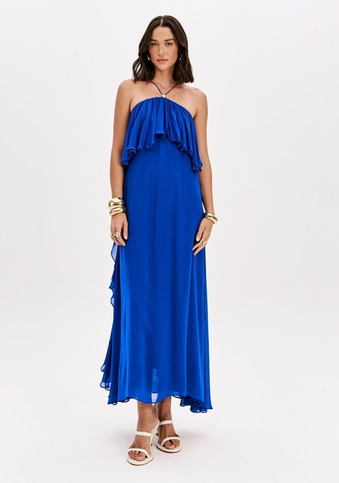 Vestido Longo Chiffon Com Babados Lança Perfume