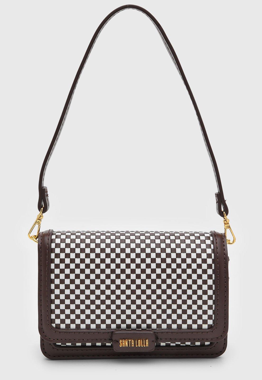 Bolsa Feminina Santa Lolla Retangular Xadrez Marrom
