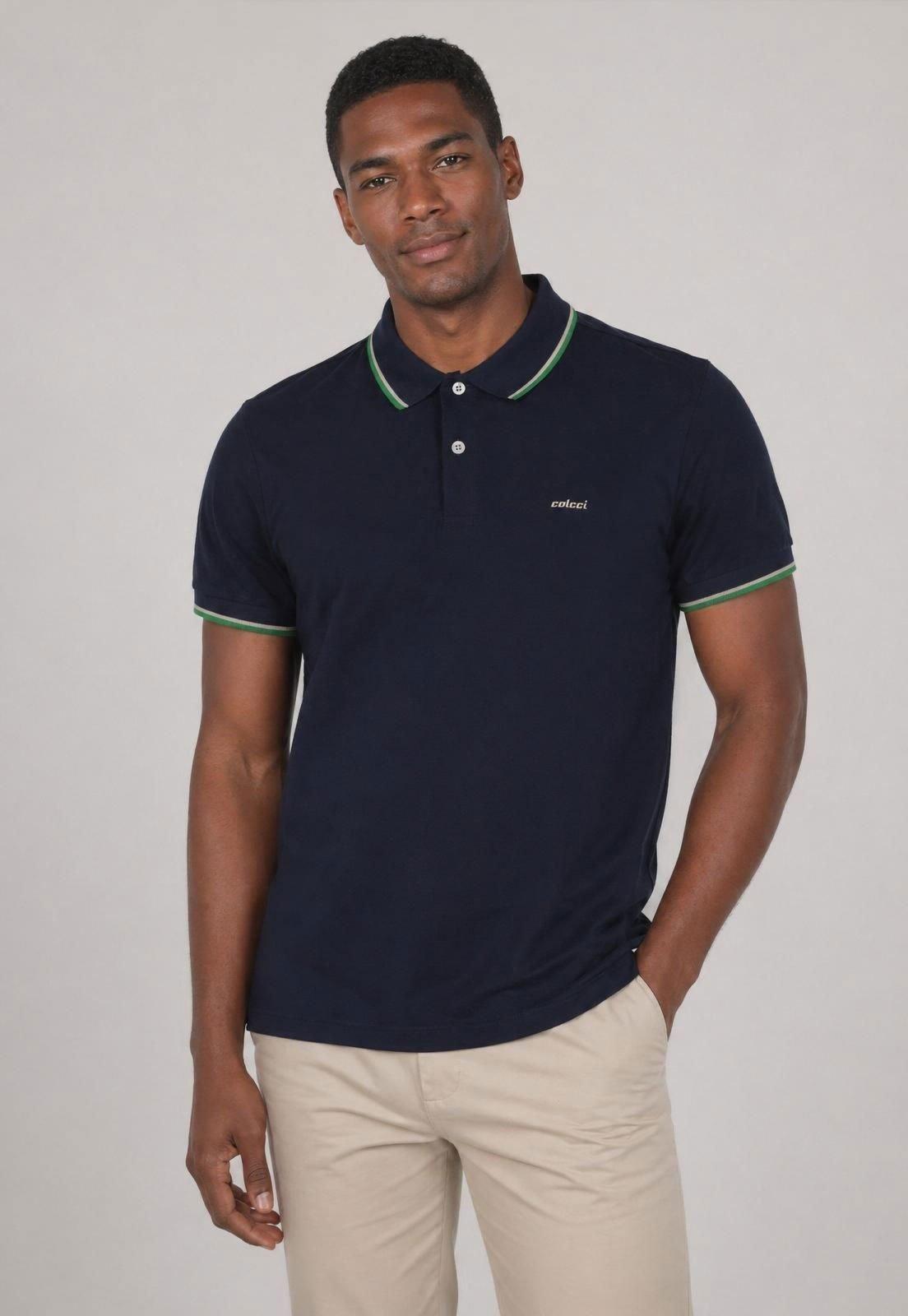 Polo Masculina Colcci Detalhe Gola Azul Marinho