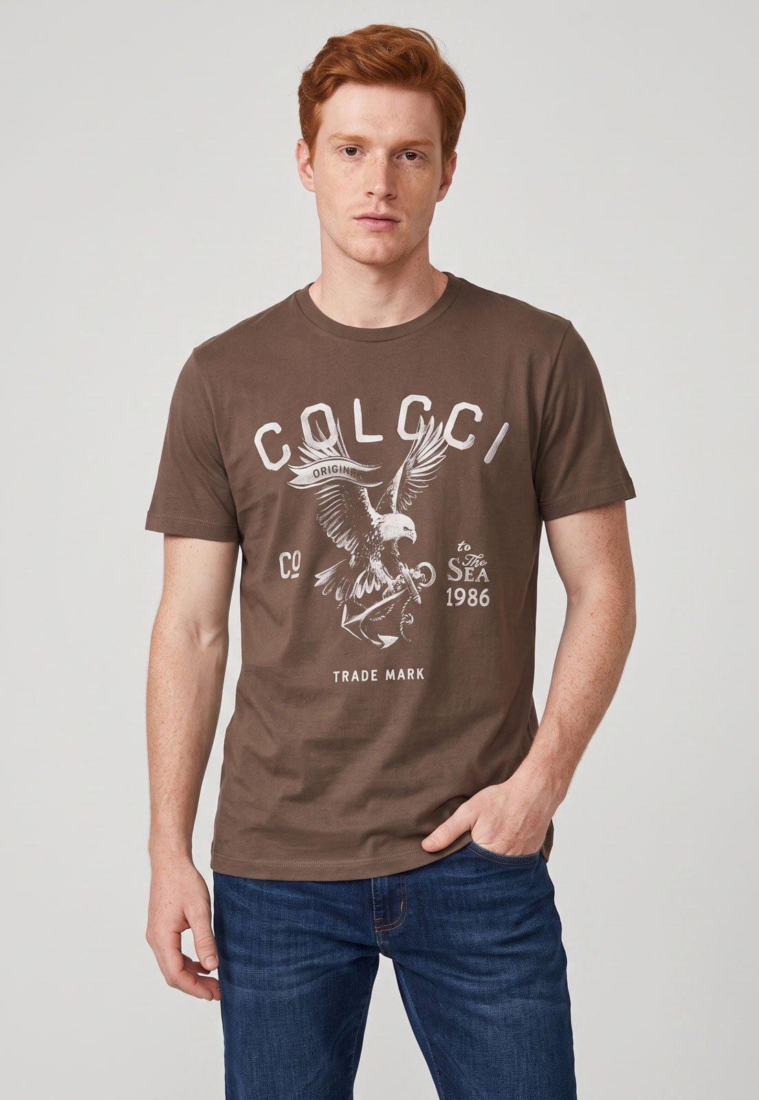 Camiseta Masculina Colcci Estampa Águia Marrom