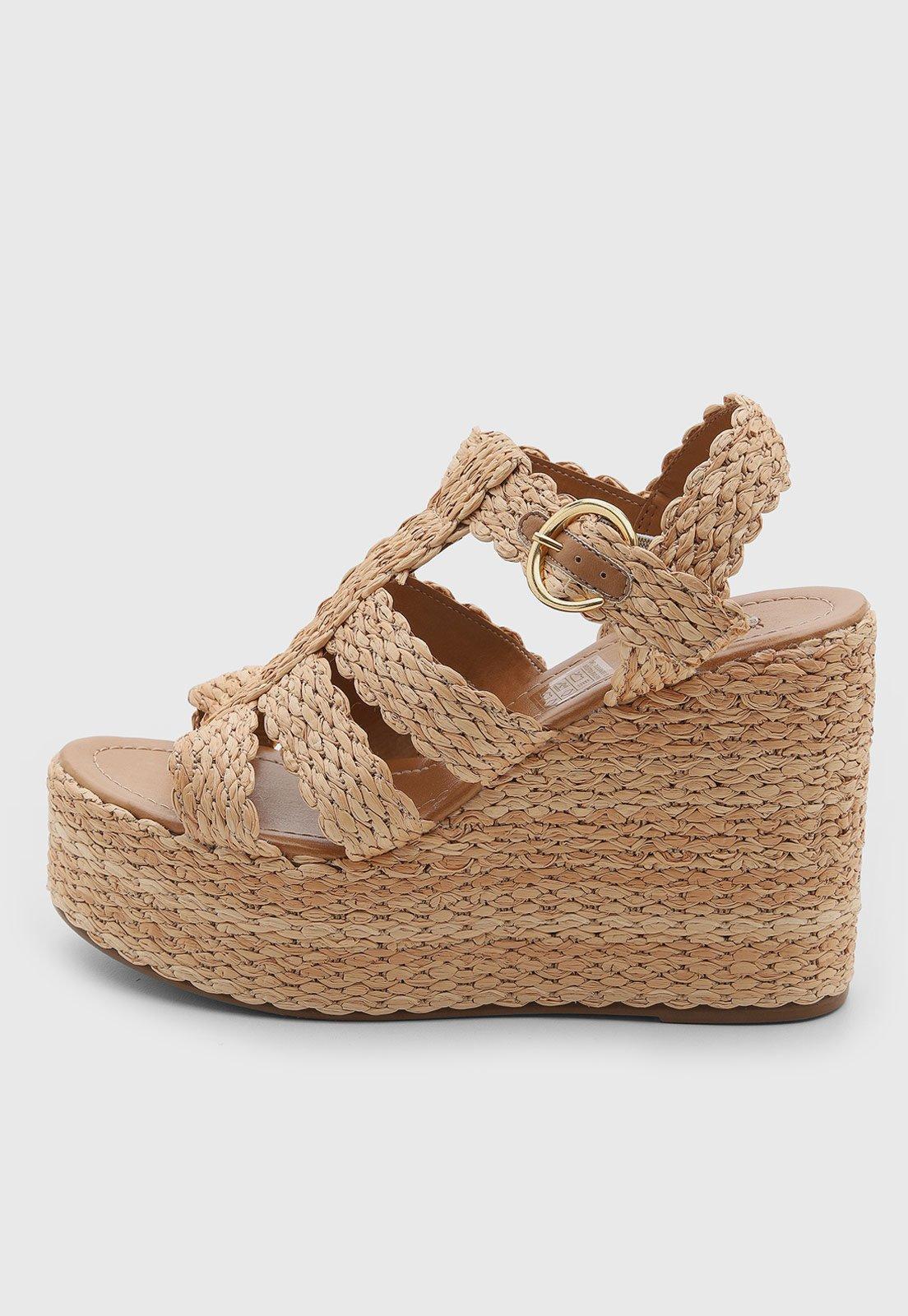 Sandália Feminina Santa Lolla Plataforma Têxtil Bege