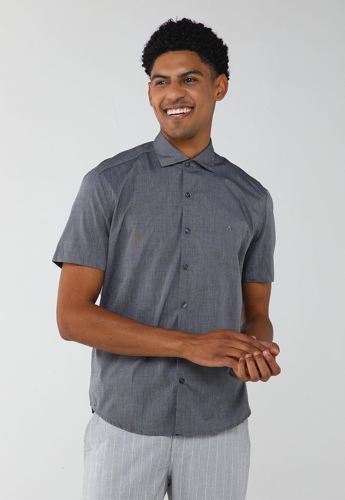 Camisa Masculina Aramis Manga Curta Algodão Cinza Escura