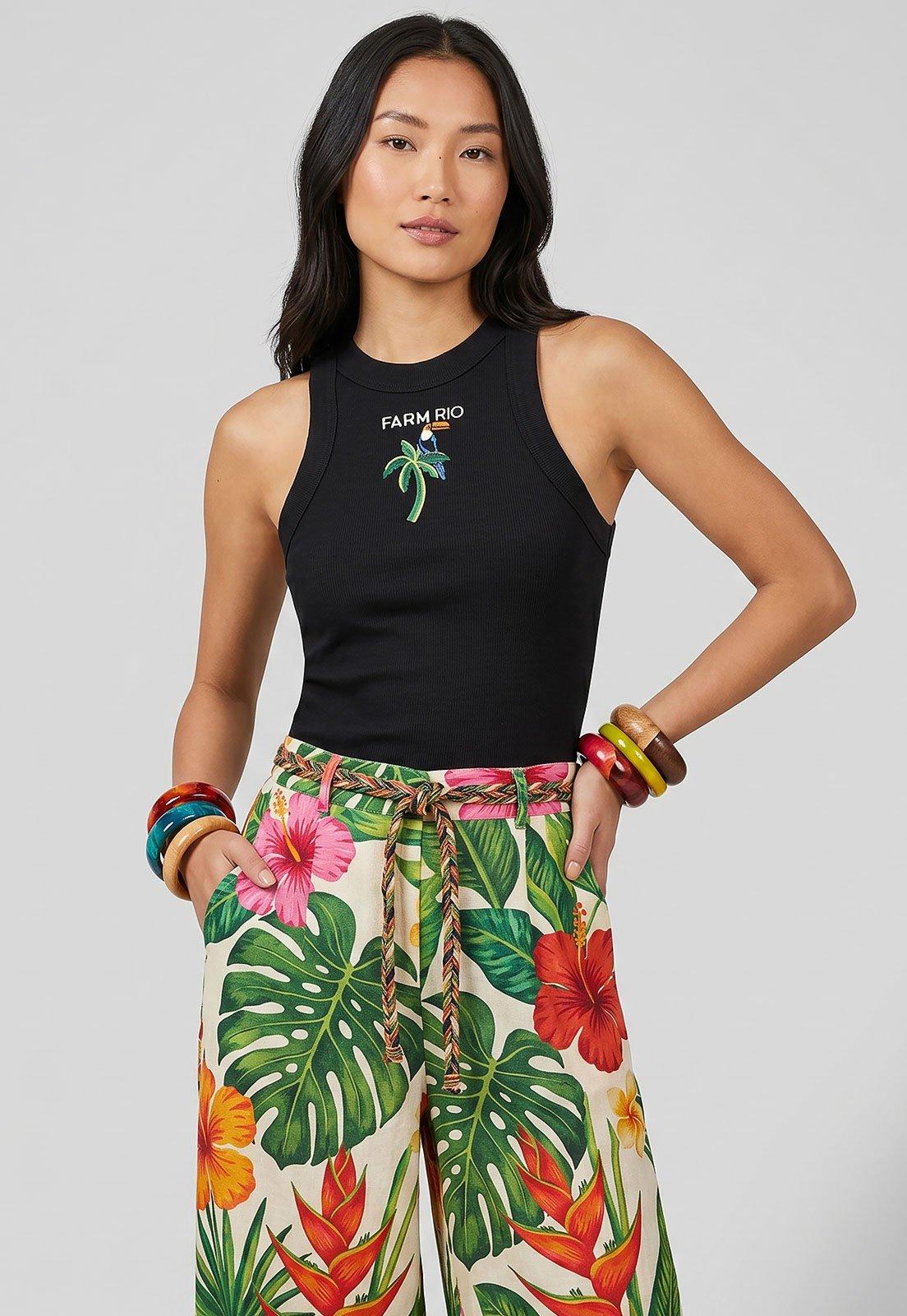 Regata Feminina FARM Cropped Decote Redondo Preta