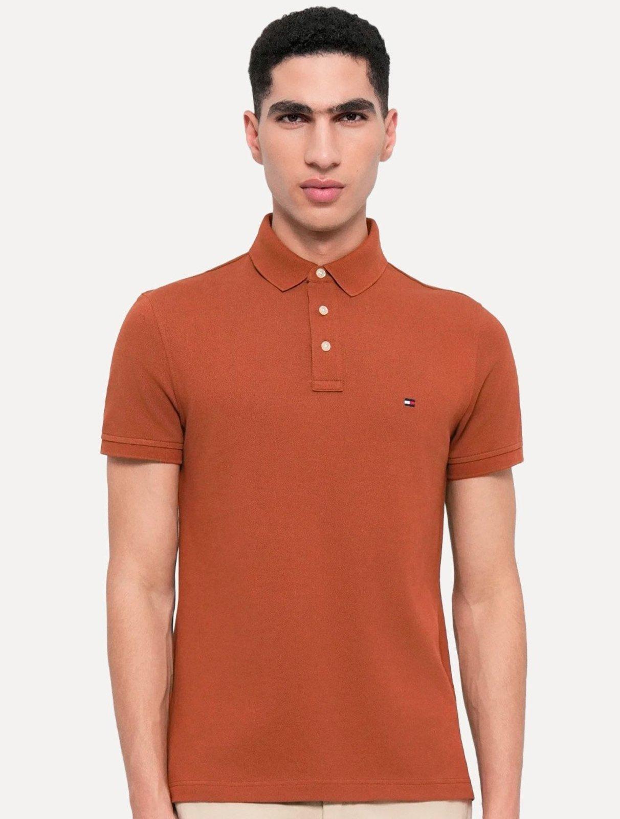 Polo Tommy Hilfiger Masculina Slim Piquet 1985 Laranja Escuro