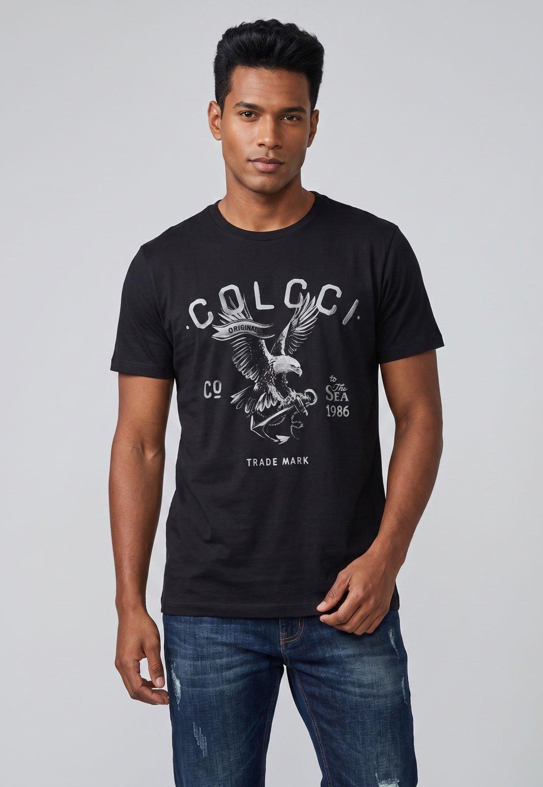 Camiseta Masculina Colcci Estampa Águia Preta
