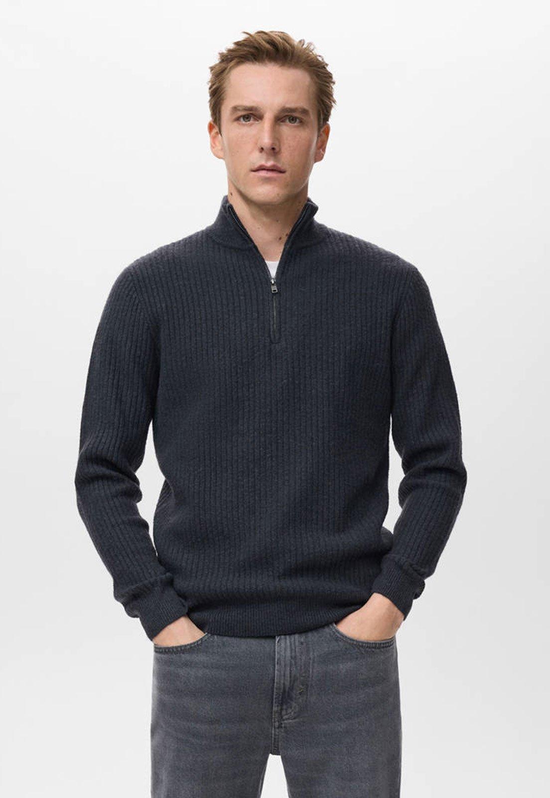 Suéter Masculino Mango Zíper Gola Alta Preto