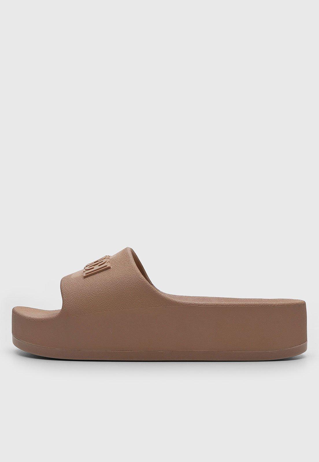 Sandália Feminina Colcci Slide Logo Marrom