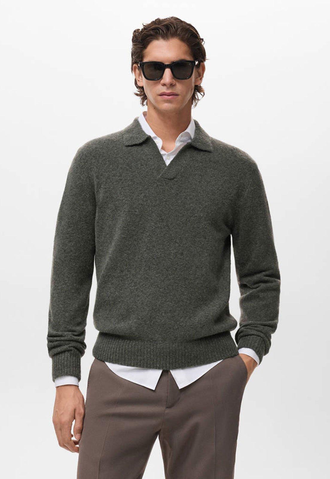 Suéter Masculino Mango Decote V Verde Escuro