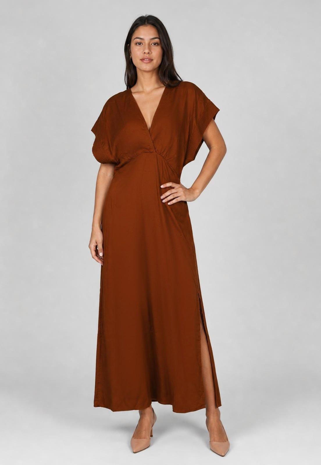 Vestido Feminino Colcci Longo Fenda Marrom