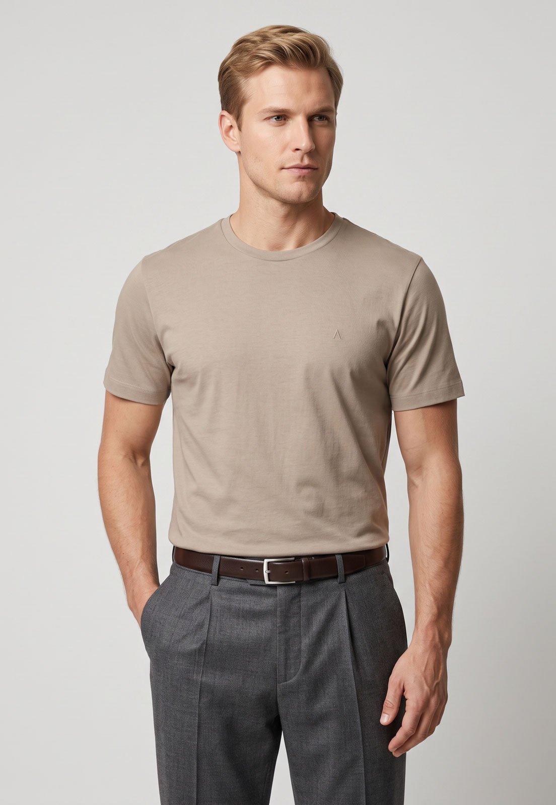 Camiseta Masculina Aramis Decote Redondo Logo Bege