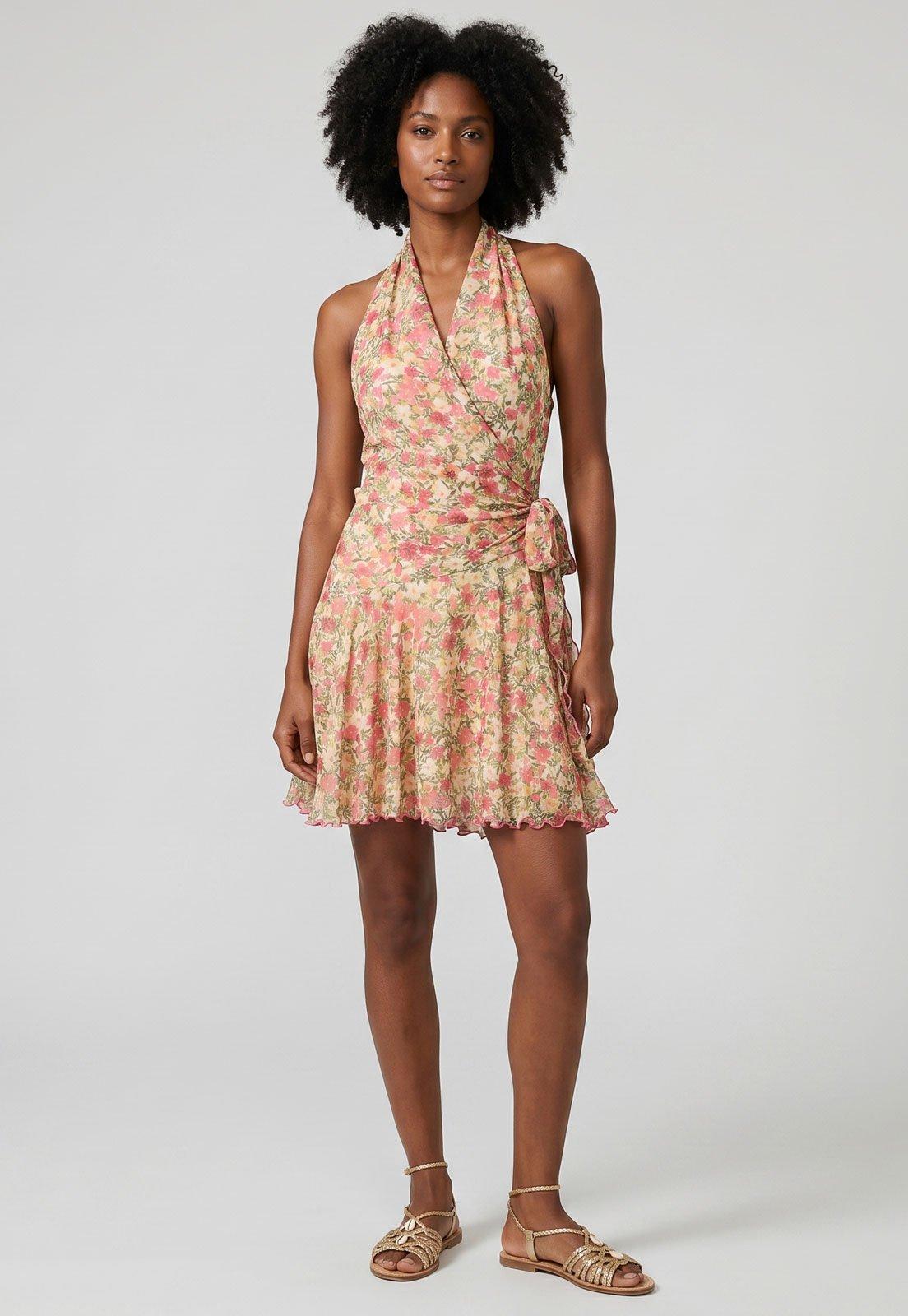 Vestido Feminino FARM Estampa Floral Bege