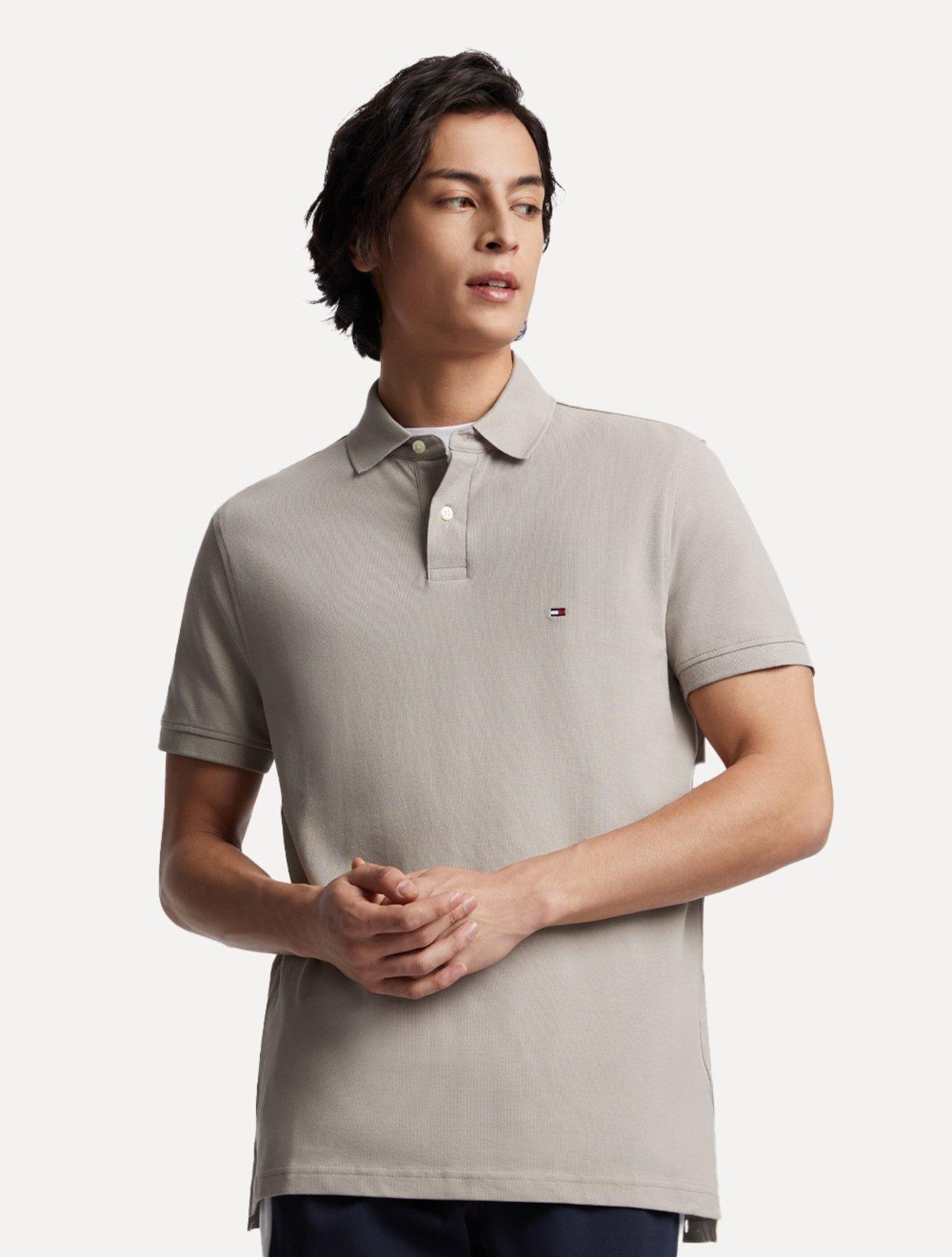 Polo Tommy Hilfiger Masculina Regular Piquet 1985 Taupe Cinza Médio