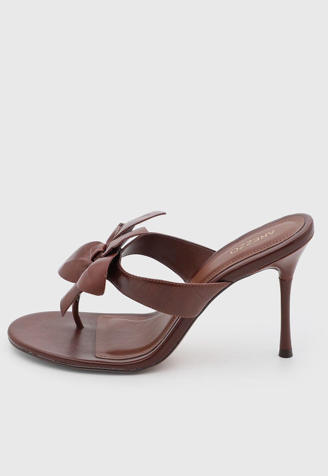 Sandália Feminina Arezzo Laço Couro Marrom