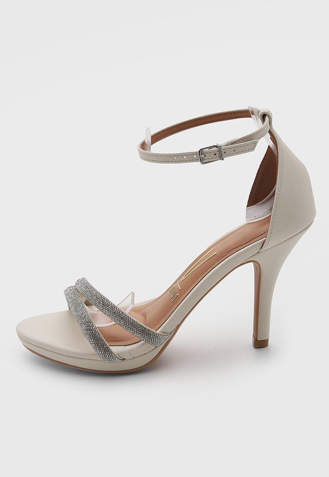 Sandália Feminina Vizzano Salto Alto Tiras Fivela Off-White
