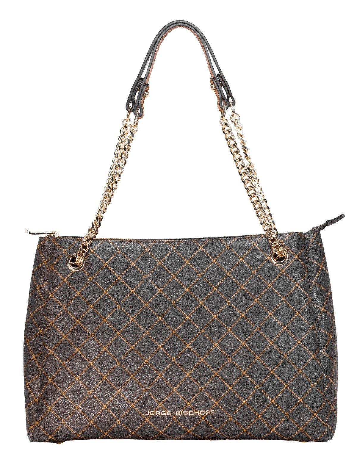 Bolsa Feminina Média Jorge Bischoff Monograma JB Casual Alça de Mão Corrente Marrom Café