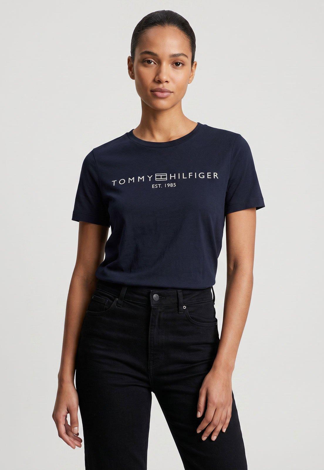 Camiseta Feminina Tommy Hilfiger Regular Azul Marinho