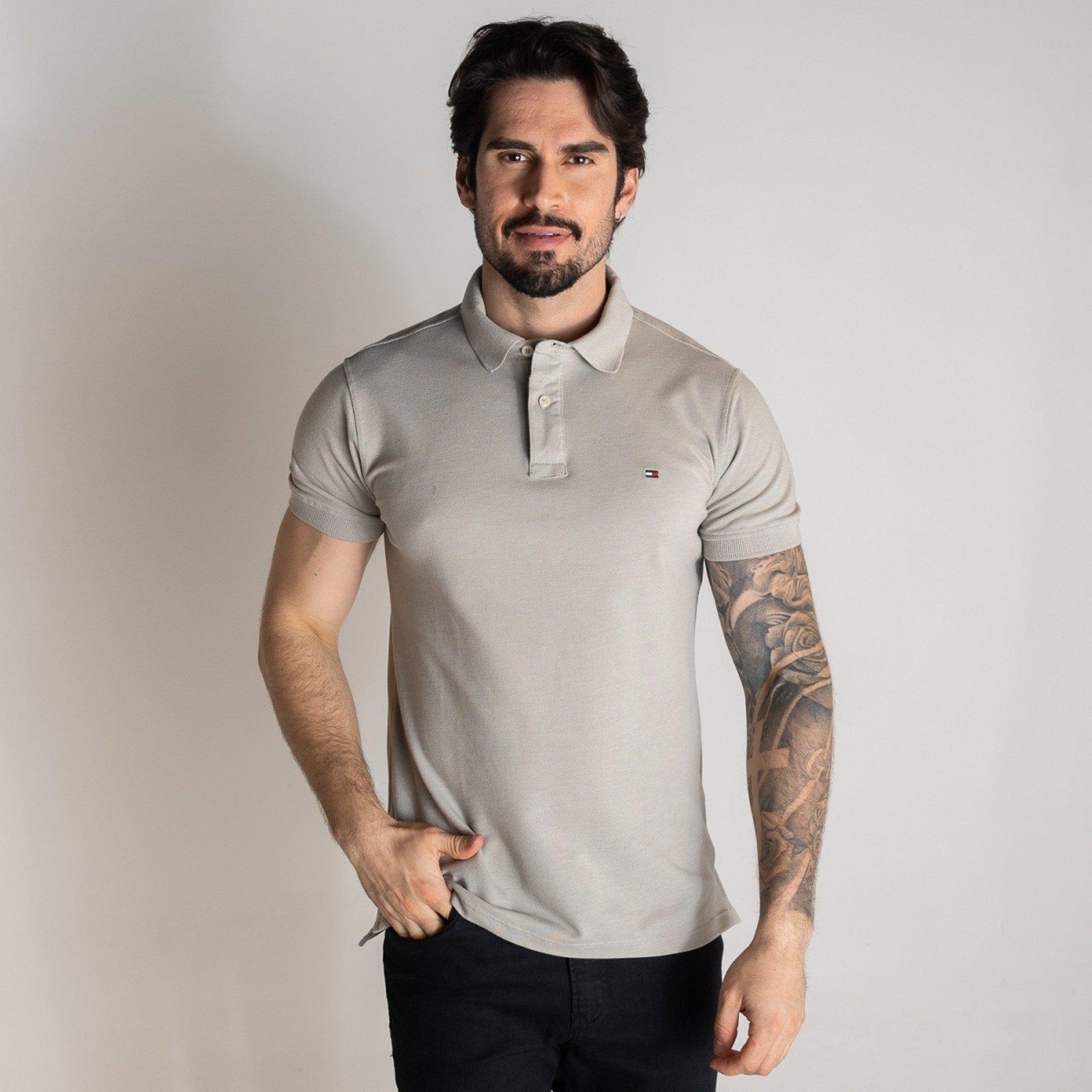 Camisa Polo Tommy Hilfiger Cinza Ouro