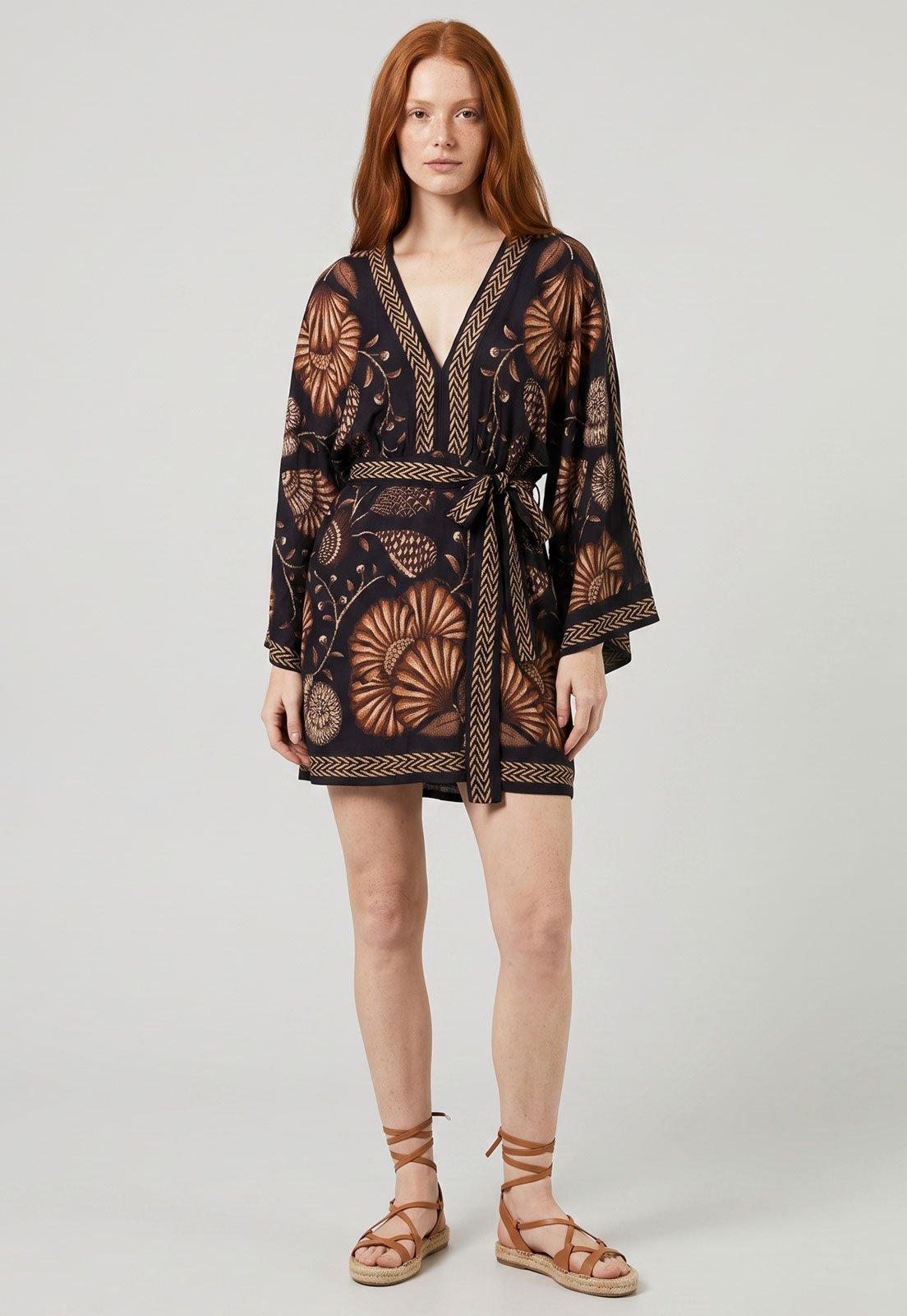 Vestido Feminino FARM Estampado Curto Preto