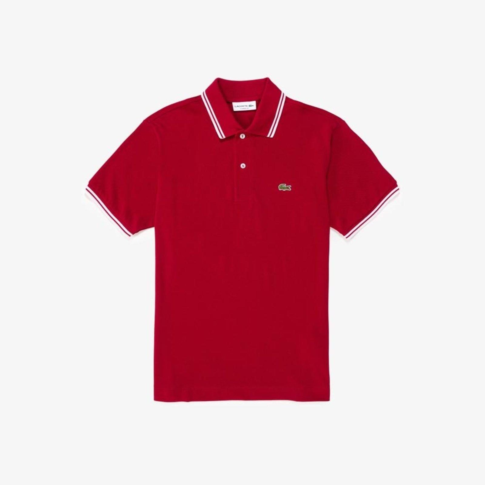 Polo masculina Lacoste classic fit em piqué de algodão com detalhes listrados Vinho
