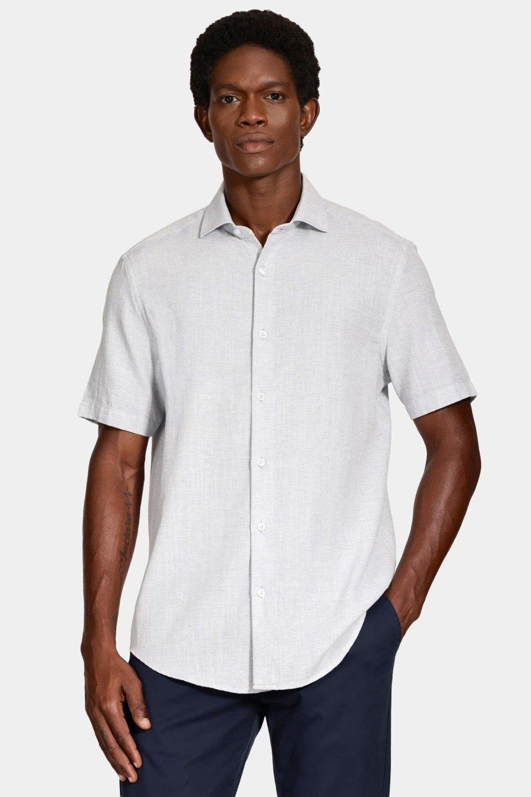 Camisa Aramis Manga Curta Slim Linho Mescla Azul