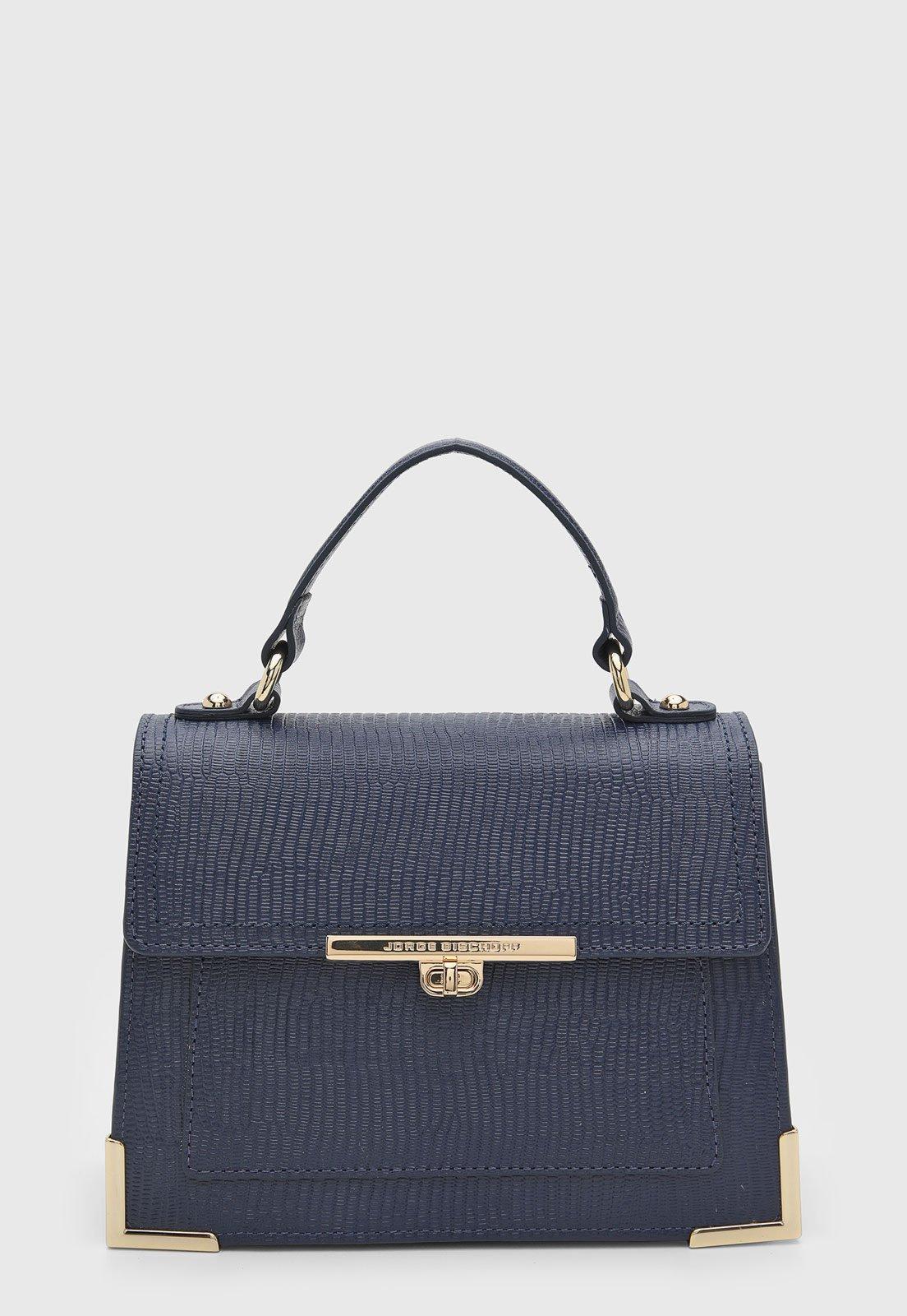 Bolsa Feminina Jorge Bischoff Couro Estruturada Azul Marinho