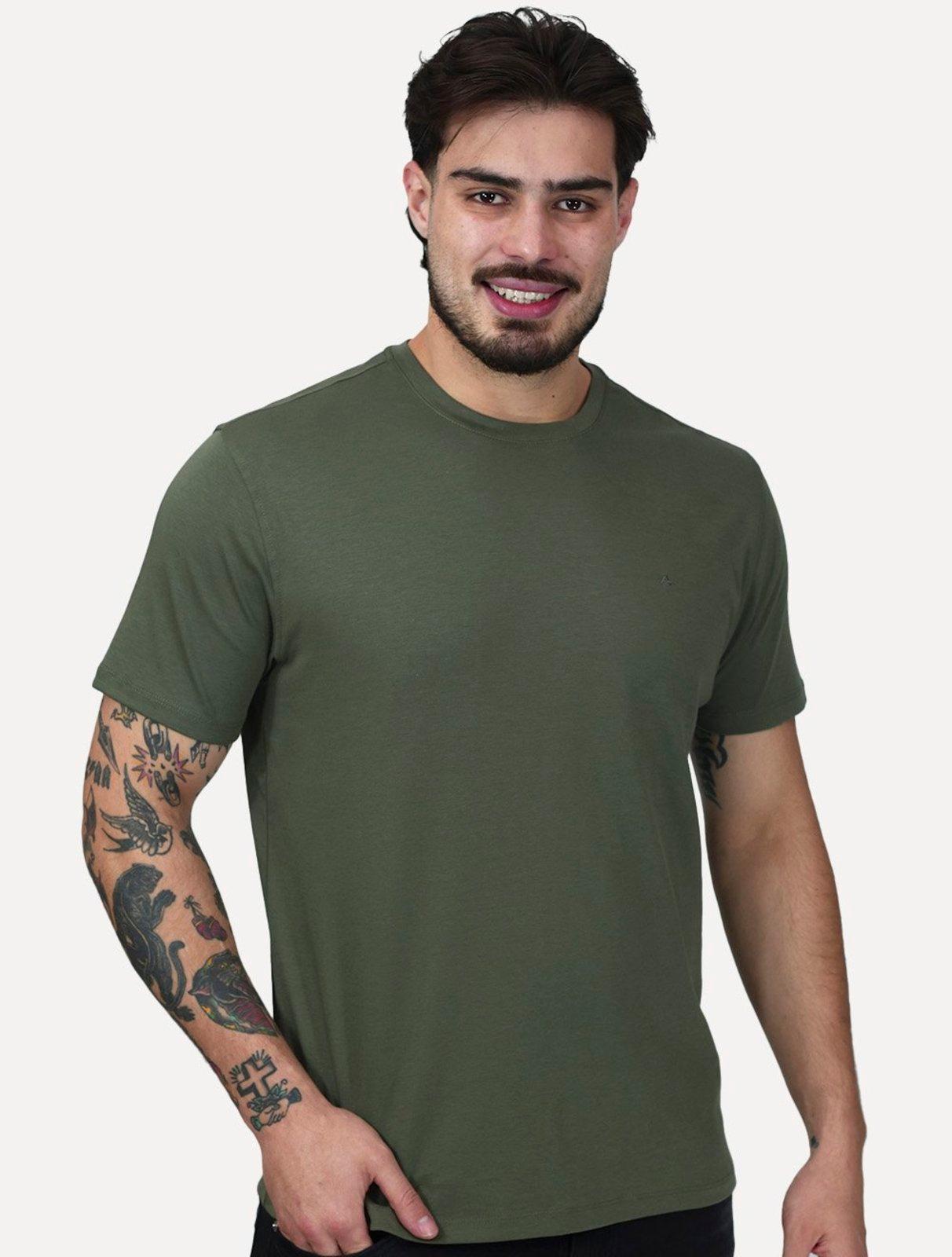 Camiseta Aramis Masculina Basic Lisa Mono Liquid Cotton Verde Militar