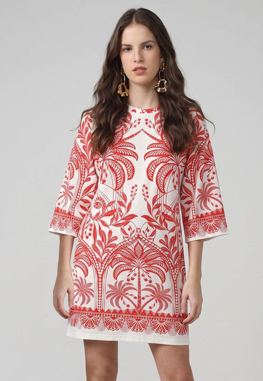 Vestido Feminino FARM Curto Estampa Botânica Branco