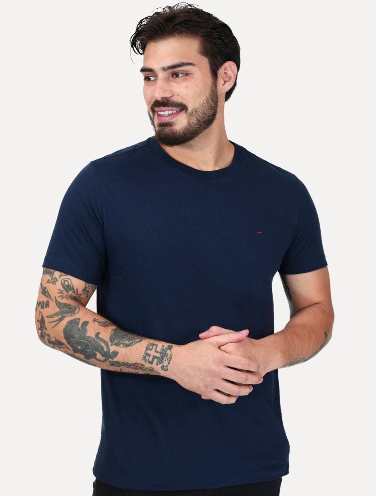 Camiseta Aramis Masculina Basic Lisa Dark Logo Azul Marinho