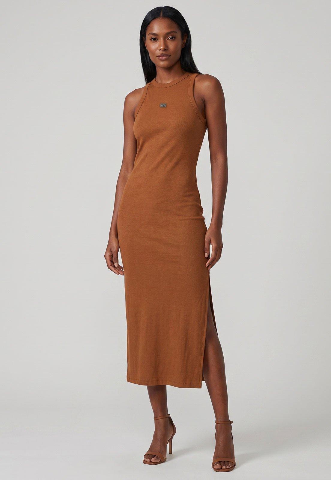 Vestido Feminino Colcci Canelado Midi Marrom