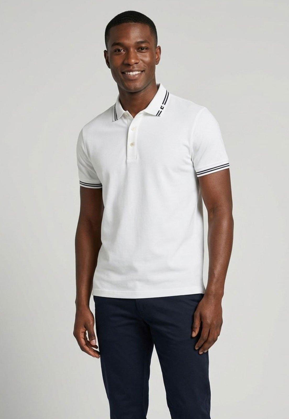 Camisa Polo Masculina Colcci Piquet Frisos Branca