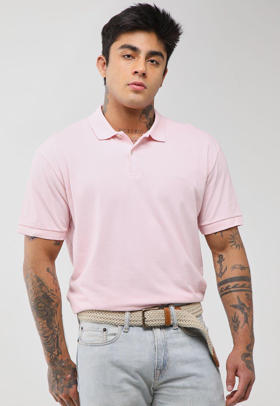 Polo Masculina Colcci Logo Bordado Rosa Claro