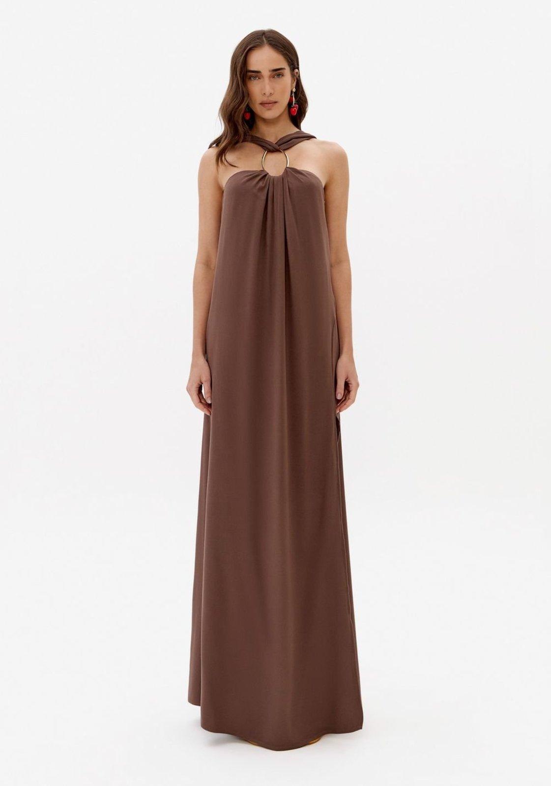 Vestido Longo De Viscose Com Metal Lança Perfume