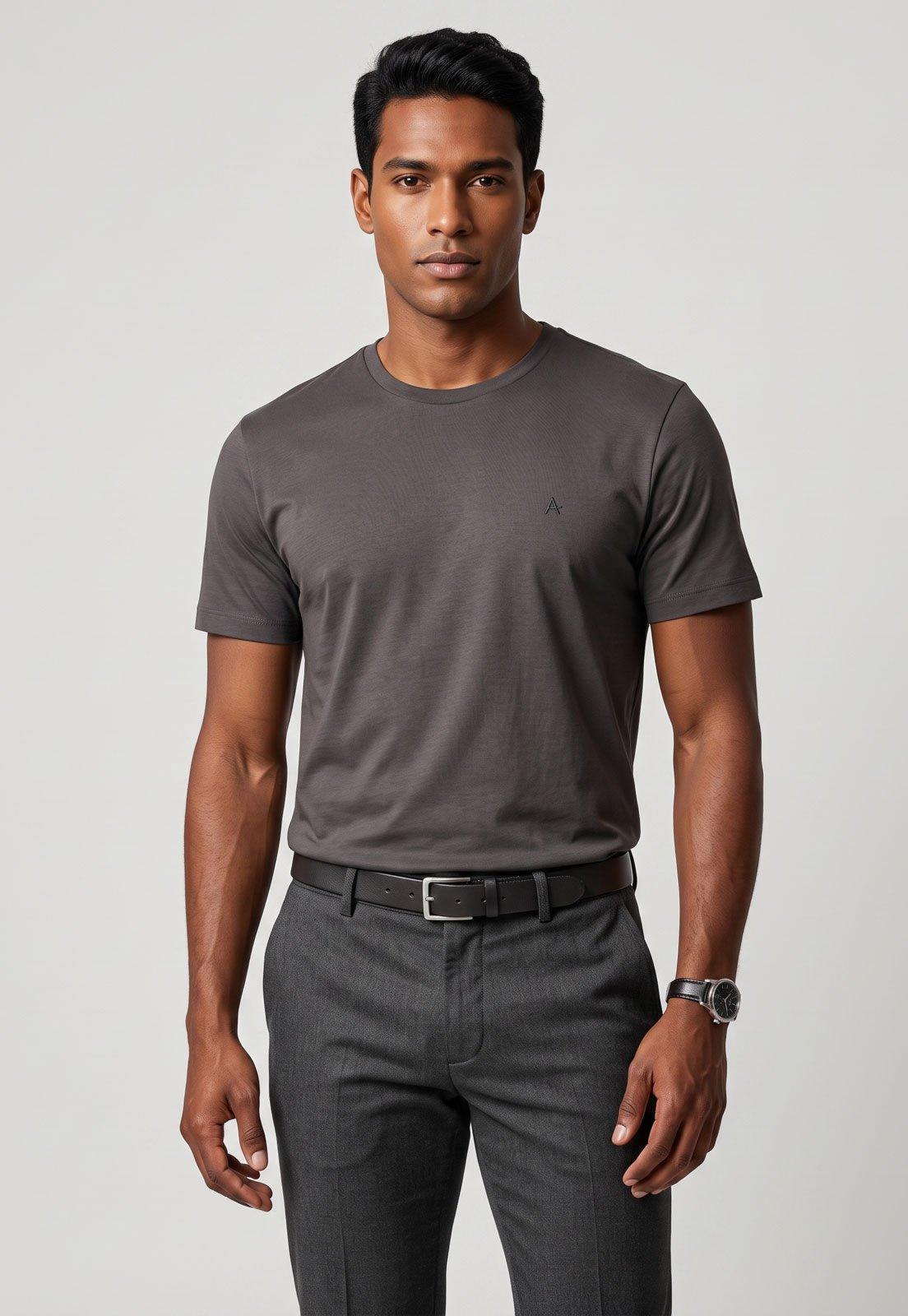 Camiseta Masculina Aramis Decote Redondo Logo Grafite