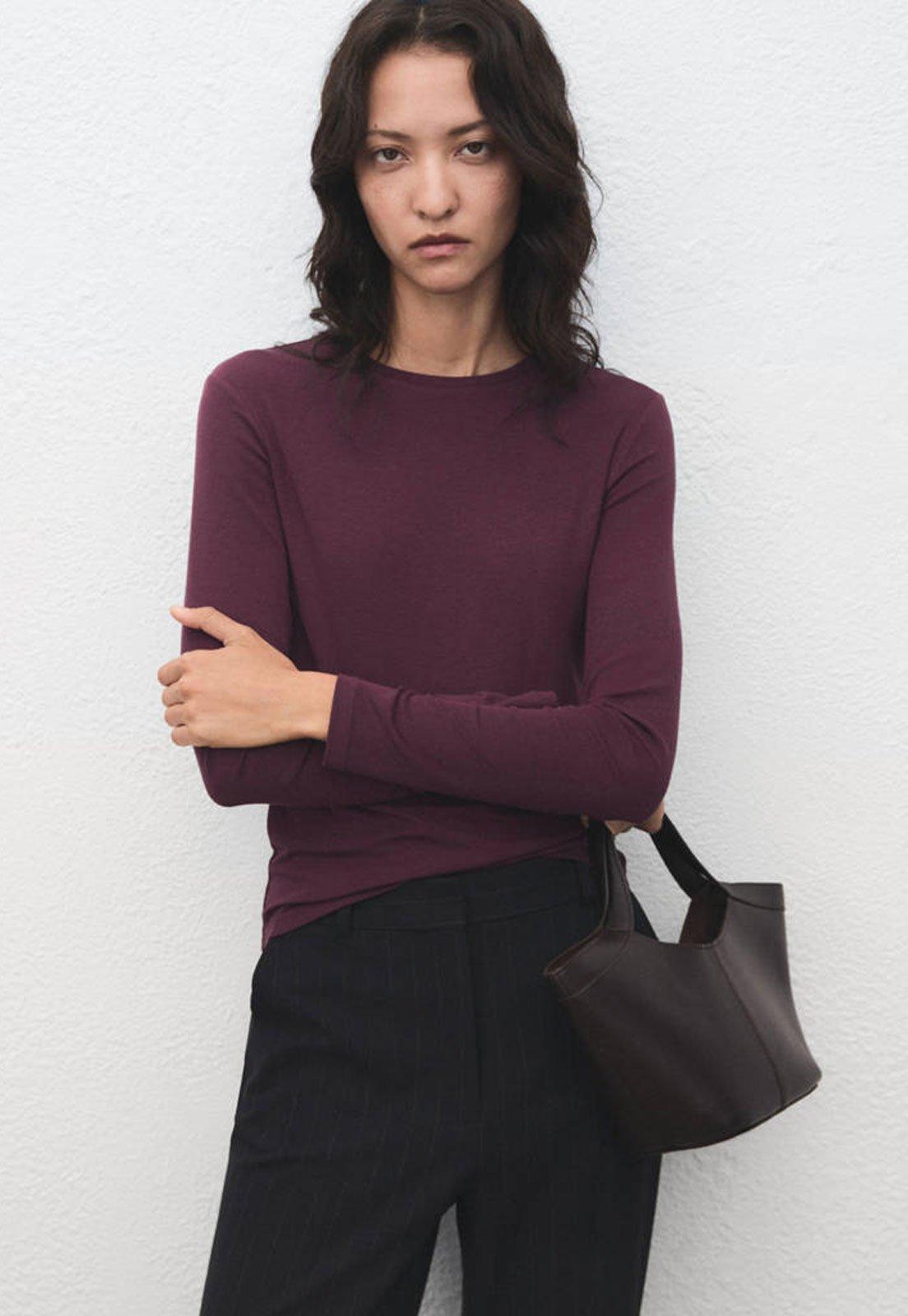 Camiseta Feminina Mango Manga Longa Vinho