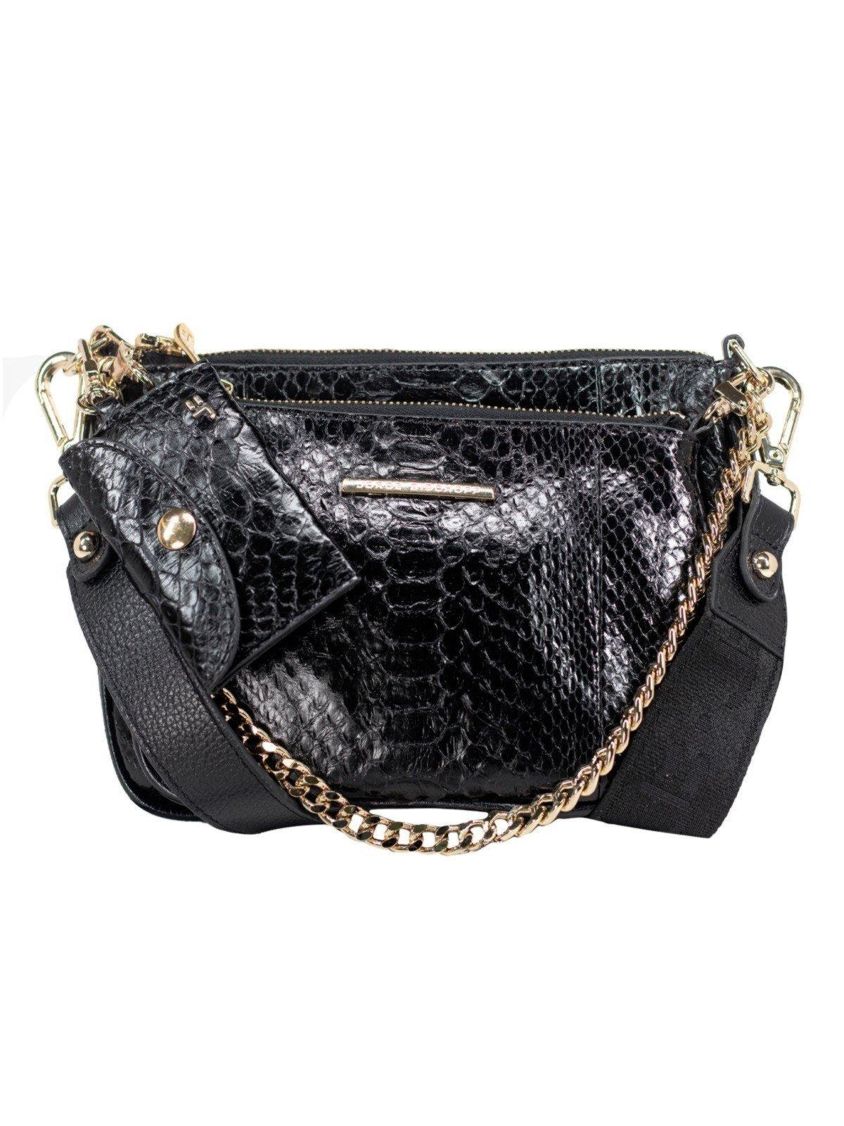 Bolsa Feminina Jorge Bischoff Couro Cobra Python Infinita Transversal Preto