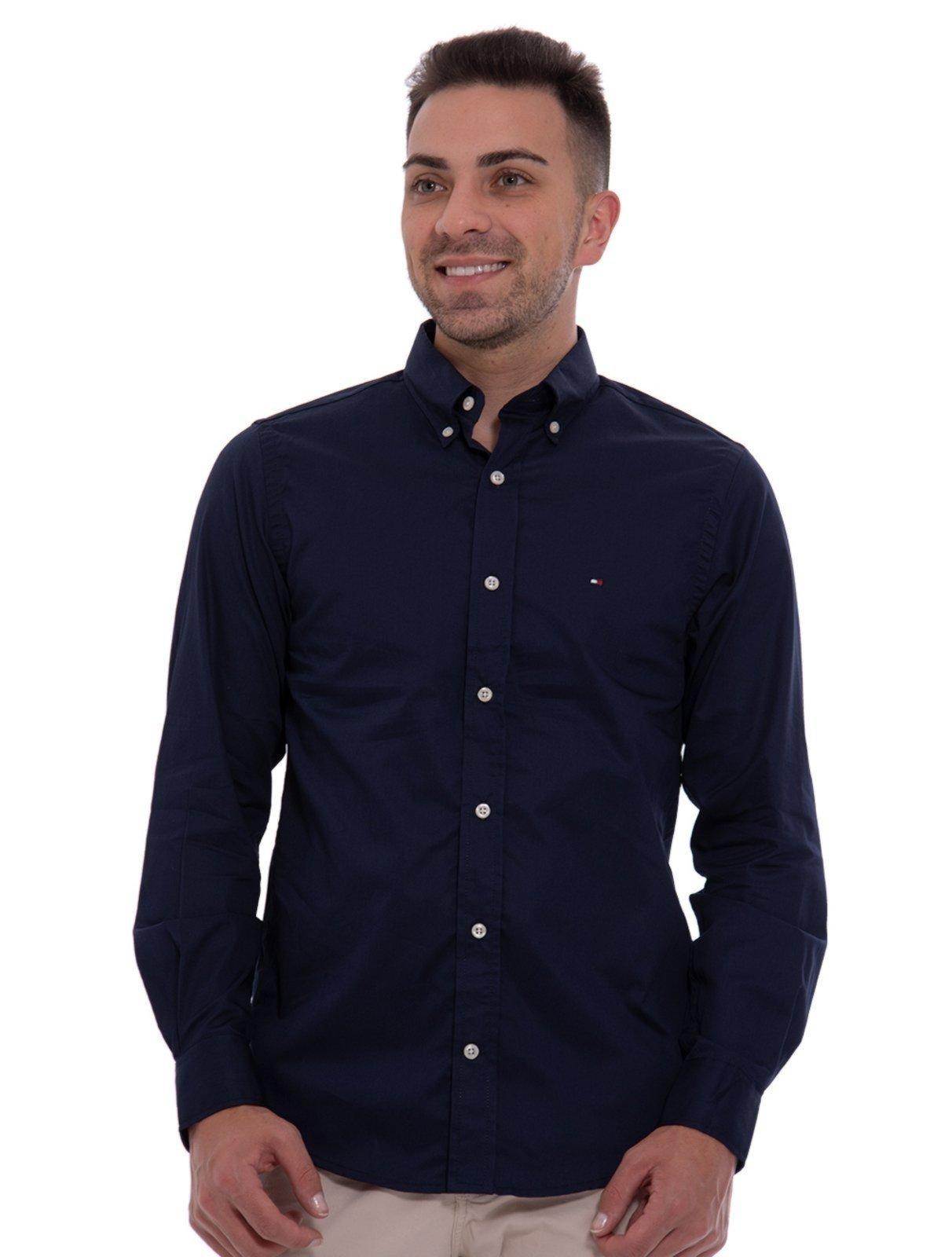 Camisa Tommy Hilfiger Regular Fit Classic Collar Azul Marinho