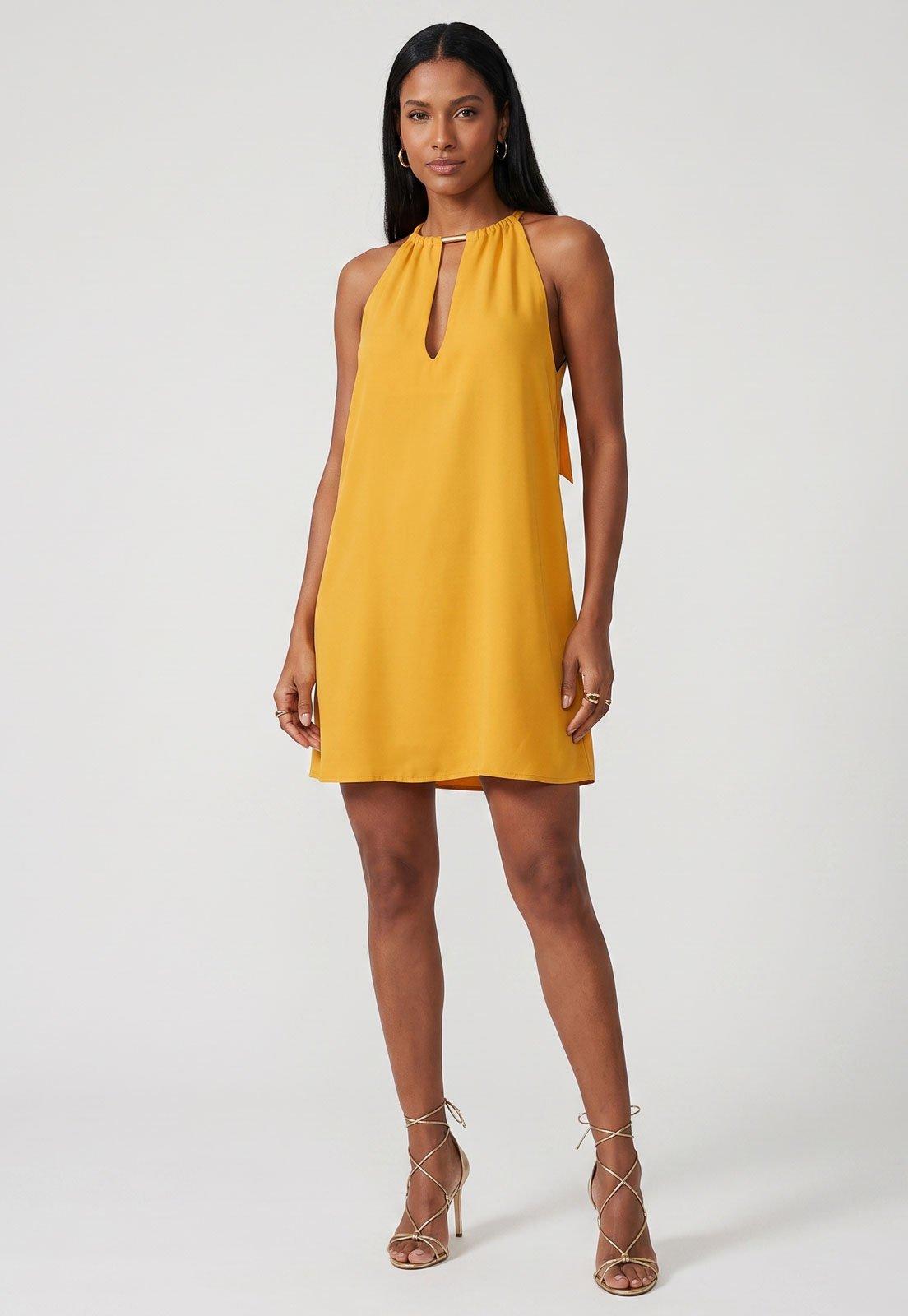 Vestido Feminino Lança Perfume Alças Finas Amarelo