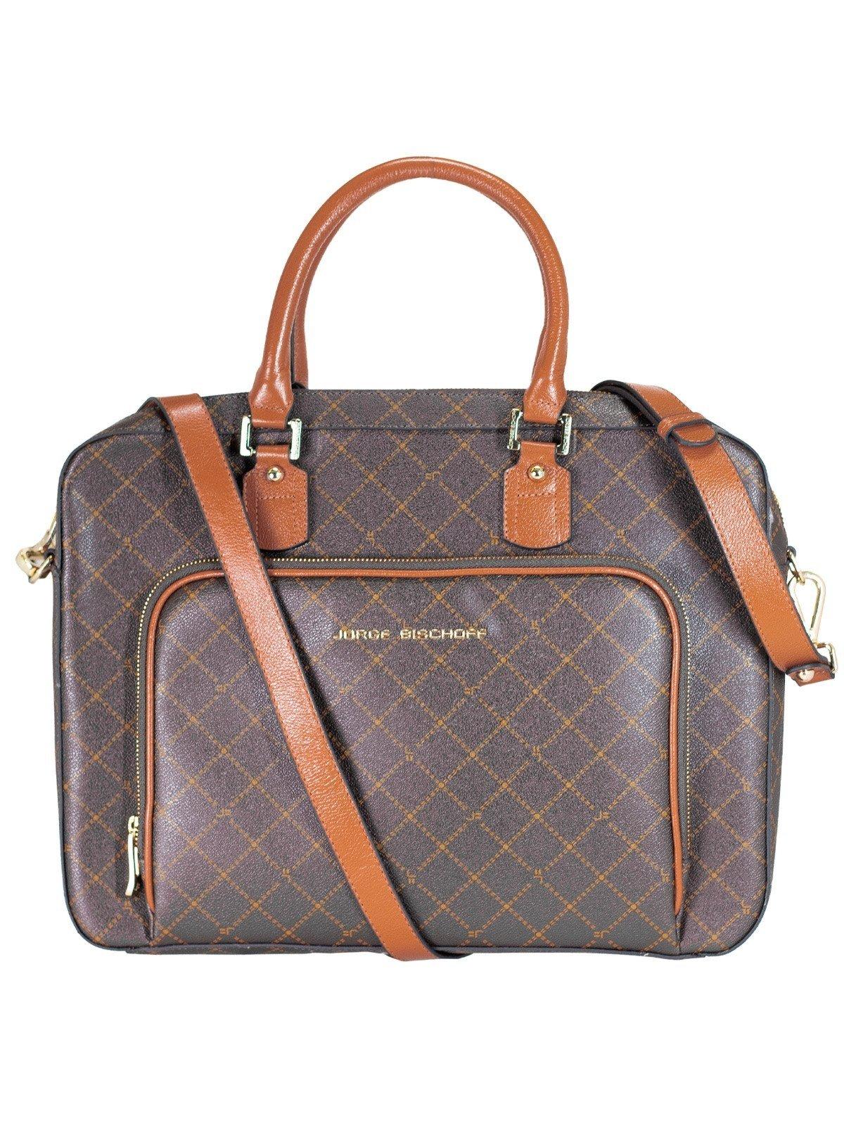 Bolsa Pasta Feminina Jorge Bischoff Monograma JB Notebook Premium Viagem Executiva Marrom Café